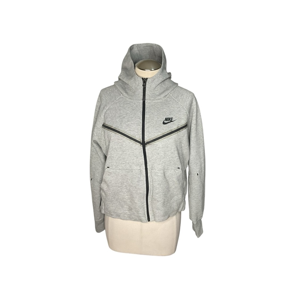 Nike Zip Up Hoodie Gray Full Zip Sweatshirt Mens Medium Swoosh Athletic Jacket - Picture 2 of 5